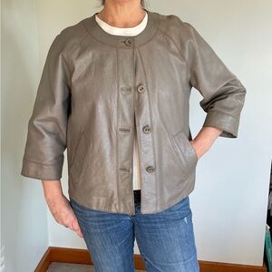 J. Jill Gray Leather Shimm Swing Jacket with 3/4 Sleeves- Medium